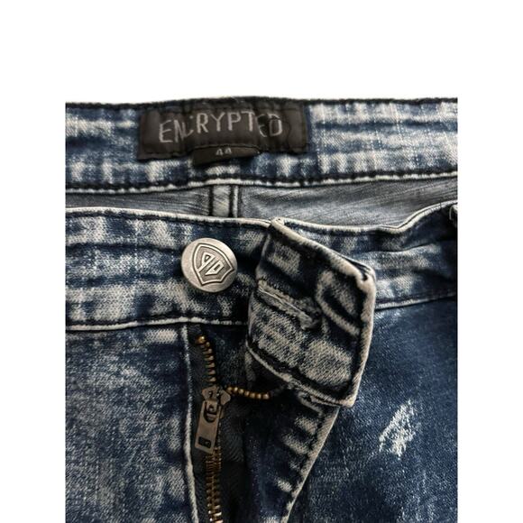 ENCRYPTED EUC MENS SIZE 44 GRUNGE BAGGY DISTRESSED DENIM BLUE JEAN SHORTS - Picture 3 of 7